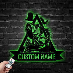 Maxcorners Custom Bass Fishing Metal Sign Fish Wall Art With LED Light
