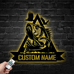 Maxcorners Custom Bass Fishing Metal Sign Fish Wall Art With LED Light