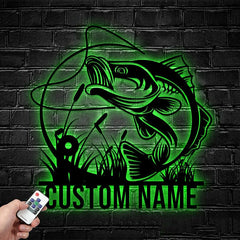 Maxcorners Custom Bass Fishing Metal Sign Fish Wall Art With LED Light