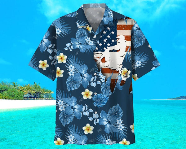 Maxcorner Motorbike Racing Floral USA FLag Hawaiian Shirt