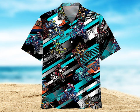 Maxcorner Colorful of Dirt Bike Pattern Motocross Hawaiian Shirt