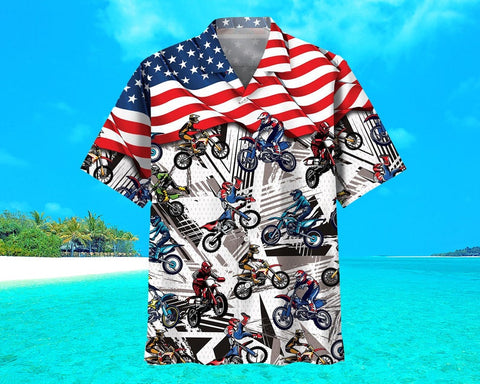 Maxcorner Dirt Bike Racing Flag USA Hawaiian Shirt