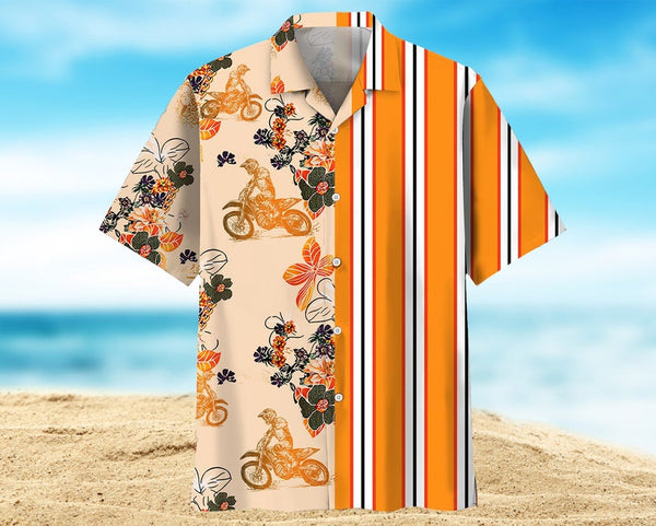 Maxcorner Motorbike Racing Orange Pattern Hawaiian Shirt