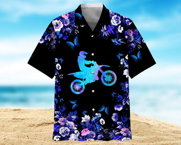 Maxcorner Butterfly Floral Pattern Motorcross Hawaiian Shirt