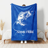 Maxcorners Custom Name Fishing Bass Fishing Blue Blanket