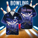 MaxCorners Bowling And Pins Blue Thunder Lightning Customized Name, Team Name 3D Hawaiian Shirt