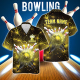 MaxCorners Bowling And Pins Yellow Thunder Lightning Customized Name, Team Name 3D Hawaiian Shirt