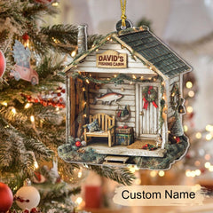Maxcorners Personalized Dreamy Fishing Cabin 2D Flat Acrylic Ornament, Fishing Ornament, Gift for Fish Lover, Fishing Lover Xmas Ornament Gift 2D Flat