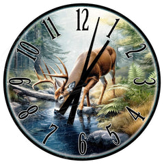 Maxcorners Buck Deer Metal Clock: Rustic Cabin Decor Buck By The River TU3012