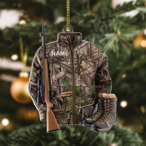 Maxcorners Custom Hunting Gear Ornament with Name, 2D Flat Acrylic Camo Jacket Tree Decor, Personalized Christmas Gift for Hunters & Outdoorsmen