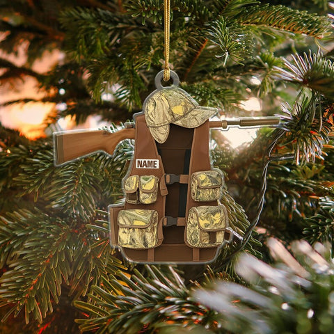 Maxcorners Personalized Hunting Vest Ornament, Custom Name Hunter Gift, Christmas Tree Decor, Outdoorsman Present, Hunting Gear Keepsake