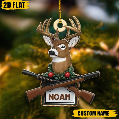 Maxcorners Personalized Deer Hunter Ornament, Custom Name Hunting Gift, Christmas Tree Decor, Outdoorsman Present, Hunting Lover Keepsake