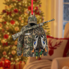 Maxcorners Personalized Camo Hunter Coat with Rifle And Ducks Christmas 3D Ornament, Custom Holiday Tree Decor, Perfect Gift for Hunter