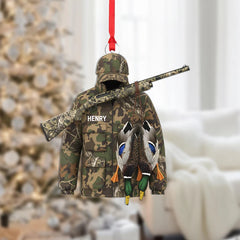 Maxcorners Personalized Camo Hunter Coat with Rifle And Ducks Christmas 3D Ornament, Custom Holiday Tree Decor, Perfect Gift for Hunter
