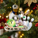 Maxcorners Green Personalized Bowling Ornament with Custom Name, Funny Bowling Christmas Gift for Players, Unique Bowling Ball and Pin Tree Decoration MT1611