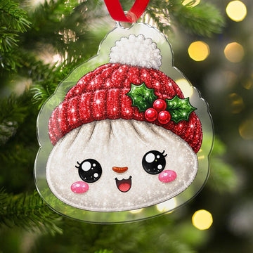 Maxcorners Dumpling Ornament Cute Snowman Character Knit Beanie Hat Holly Berries Sparkle Glitter Xmas Tree Hanging Personalized Christmas Decor