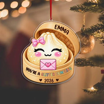 Maxcorners Dumpling Ornament Cute Sparkle Girl Character Wearing Ribbon Hair Bow Holding Love Letter Envelope Bamboo Steamer Basket Year Personalized Christmas Decor