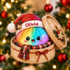 Maxcorners Dumpling Ornament Cute Sparkle Glitter Character Santa Hat Knit Scarf Bamboo Steamer Basket Ribbon Bow Snowflakes Tree Hanging Personalized Christmas Decor