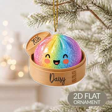 Maxcorners Dumpling Cute Sparkle Glitter Dumpling Character Wooden Steamer Basket Year Personalized Christmas Ornament