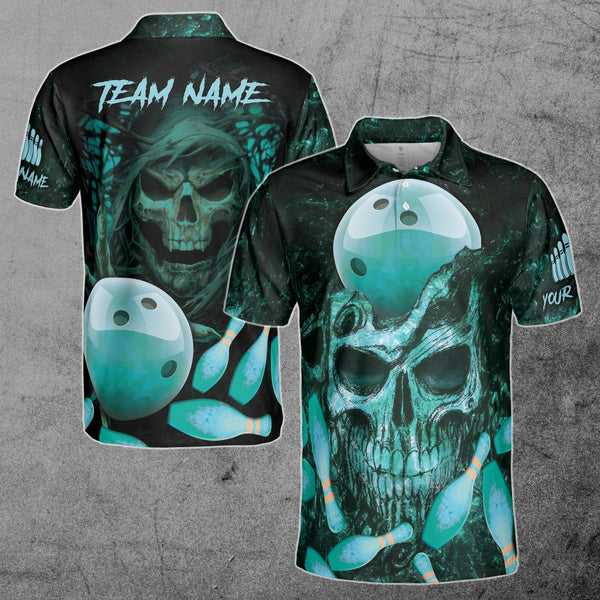 MaxCorners Skull Bowling Ball Customized Name 3D Bowling Polo Shirt For Men
