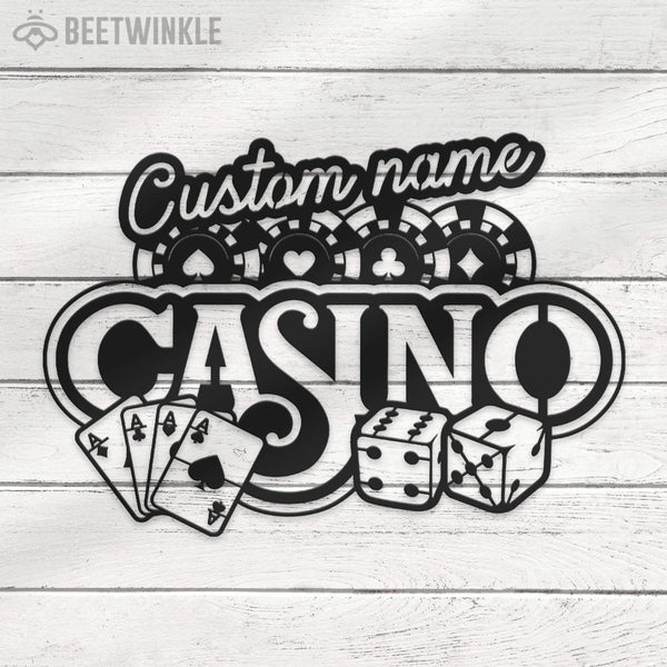 Custom Casino Playing Cards Chips Gambling Dice Poker Metal Wall Art LED Light - Personalized Gamer Name Sign Home Decor Game Zone Decoration