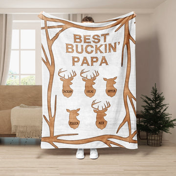 Maxcorners Personalized Hunting Dad Blanket, Best Buckin' Papa Blanket, Custom Soft Cozy Sherpa Fleece Throw Blankets, Gift for Dad, Father's Day Gift
 LM1711