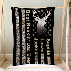 Maxcorners Personalized Hunting Dad Blanket, Best Buckin' Dad Ever Blanket, Custom Soft Sherpa Fleece Throw Blankets, Gift for Dad, Father's Day Gift LM1711