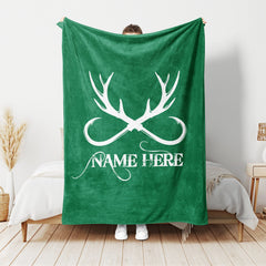 Maxcorners Personalized Deer Hunting Blanket, Fishing Blanket, Custom Name Soft Cozy Sherpa Fleece Throw Blankets, Gift For Grandpa, Dad, Husband, Son | Green LM1711