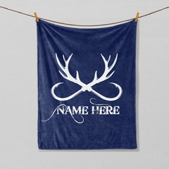 Maxcorners Personalized Deer Hunting Blanket, Fishing Blanket, Custom Name Soft Cozy Sherpa Fleece Throw Blankets, Gift For Grandpa, Dad, Husband, Son | Navy LM1711