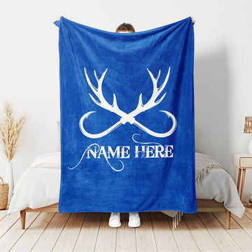 Maxcorners Personalized Deer Hunting Blanket, Fishing Blanket, Custom Name Soft Cozy Sherpa Fleece Throw Blankets, Gift For Grandpa, Dad, Husband, Son | Blue

 LM1711