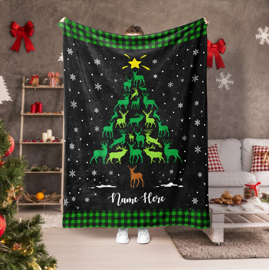 Maxcorners Personalized Christmas Deer Blanket, Hunting Blanket, Custom Name Soft Cozy Sherpa Fleece Throw Blankets, Xmas Gift for Hunter, Deer Lover

 LM1711
