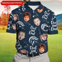 Maxcorners Personalized Reel Cool Dad Polo Shirt, Custom Face Photo Kids Polo Shirt For Dad, Grandpa, Fisherman Gift, Fishing Lover
