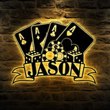 Personalized Poker Metal Wall Art LED, Gift For Poker Lover, Poker Game Room Decor