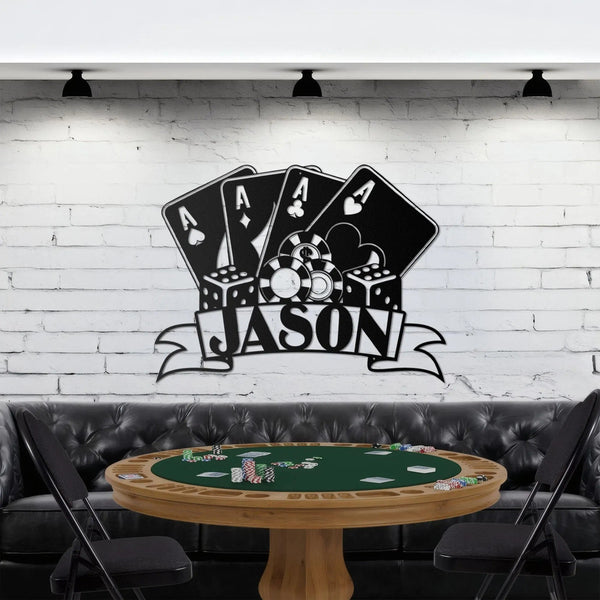 Personalized Poker Metal Wall Art LED, Gift For Poker Lover, Poker Game Room Decor