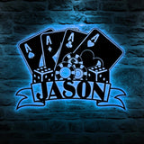 Personalized Poker Metal Wall Art LED, Gift For Poker Lover, Poker Game Room Decor