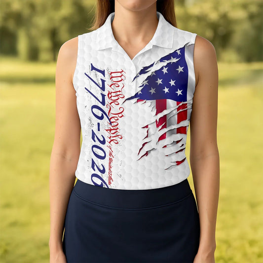 Maxcorners We The People 250 Anniversary 1776-2026 Distressed Flag Golf Shirt For Women, Patriotic 4th Of July Golf Shirt LM1507