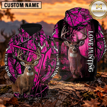 Maxcorners Trophy Buck Neon Camo Love Hunting Personalized Name 3D Hoodie