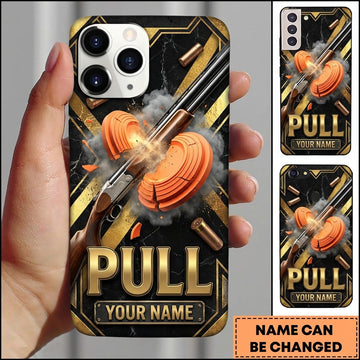 Maxcorners Black Gold Shotgun Pull Clay Target Personalized Name Trap Shooting Phone Case