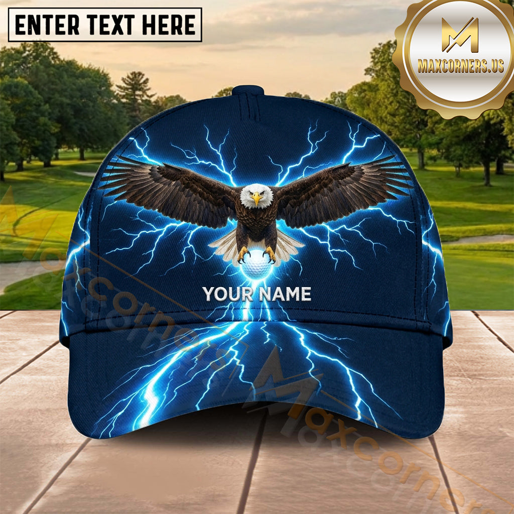 Maxcorners Golf Electric Blue Lightning Eagle Personalized Name 3D Cap