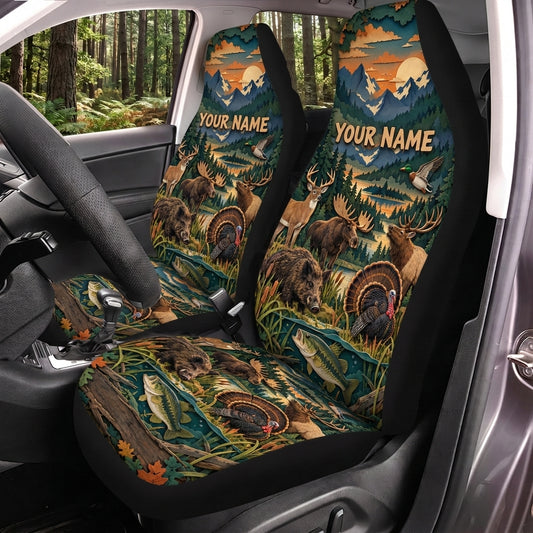 Maxcorners Turkey Hunting Wildlife Outdoor Green Forest Personalized Name Car Seat Covers