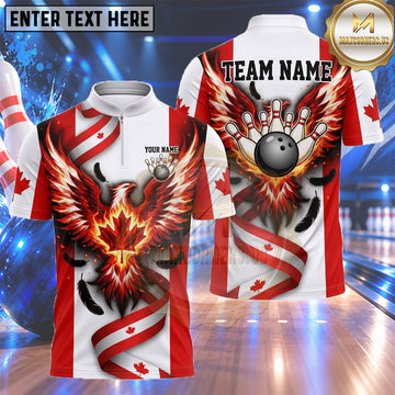 Maxcorners Canada Bowling Shirt Phoenix Flame Maple Leaf Multiple Options Personalized Name, Team Name 3D Shirt