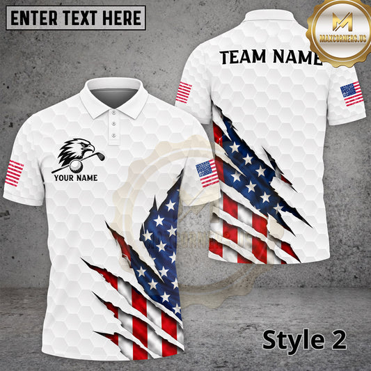 Maxcorners Golf American Flag Ripped Crack Pattern Multiple Options Personalized Name, Team Name 3D Shirt (9 Designs)