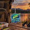 Maxcorners Electric Blue Fishing Splash Badge Personalized Name 2D Acrylic Keychain Ornament (8 Fish Species)