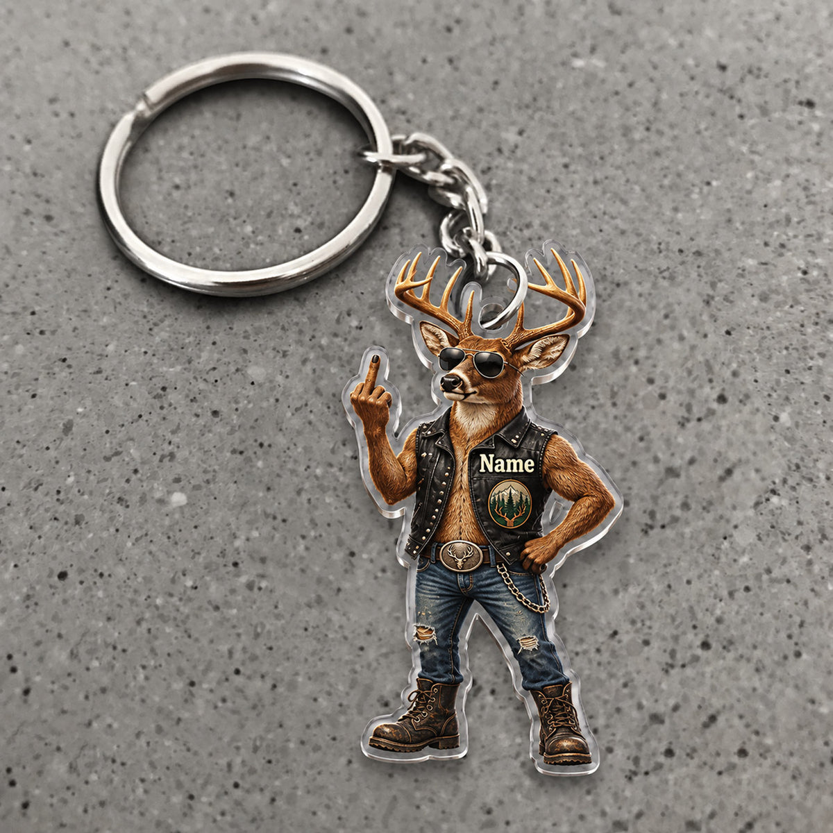 Maxcorners Deer Hunting Cool Outdoorsman Sunglasses Overalls Custom Name Trap Hunting Custom Gift 2D Flat Acrylic Ornament, Keychain