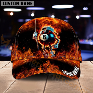 Maxcorners Billiards 8 Ball Flaming Skull Orange Fire Multiple Options Personalized Name 3D Cap