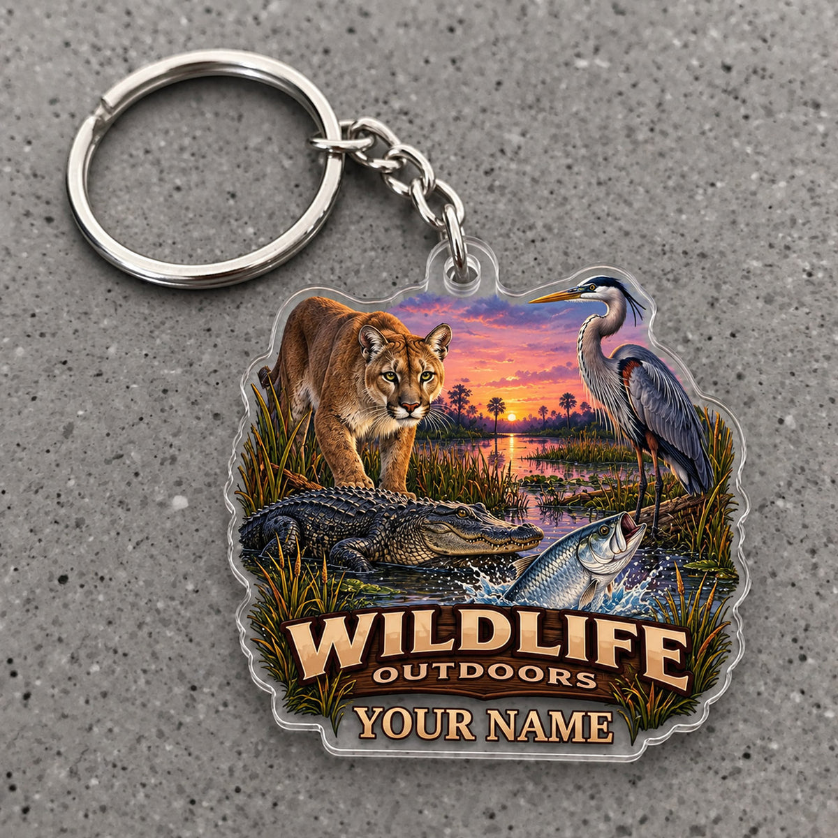 Maxcorners Wildlife Outdoors Deer Fox Boar Wetland Scene Custom Name Trap Hunting Custom Gift 2D Flat Acrylic Ornament, Keychain