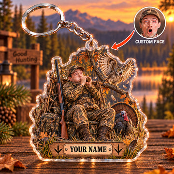 Maxcorners Turkey Hunting Funny Sleeping Hunter Turkey Surprise Custom Name & Face Custom Gift 2D Flat Acrylic Ornament, Keychain