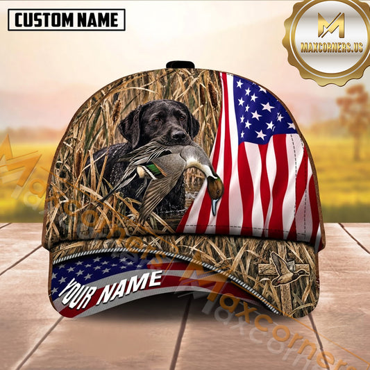 Maxcorners American Flag Marsh Camo Dog Hunting Multicolor Options Personalized Name 3D Cap