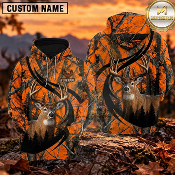 Maxcorners Moose Hunting Blaze Camo Geometric Personalized Name 3D Hoodie