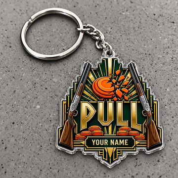 Maxcorners Pull Art Deco Shotgun Crest Custom Name Trap Shooting Custom Gift 2D Flat Acrylic Ornament, Keychain